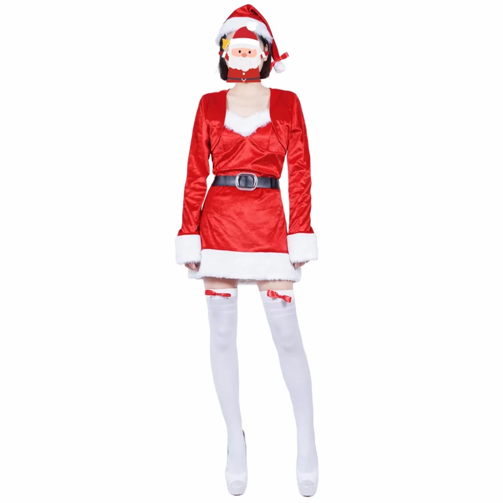 Женское платье деда мороза с длинным рукавом красное бархатное|cosplay for adults|costume