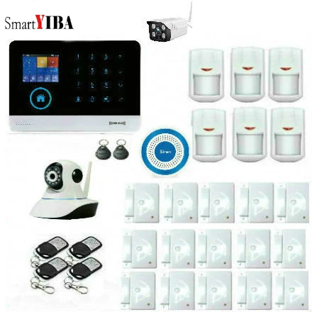 

SmartYIBA PIR Detector Door Sensor fire smoke anti burglar Indoor/Outdoor Camera Home security 433MHz SIM GSM Home Alarm System