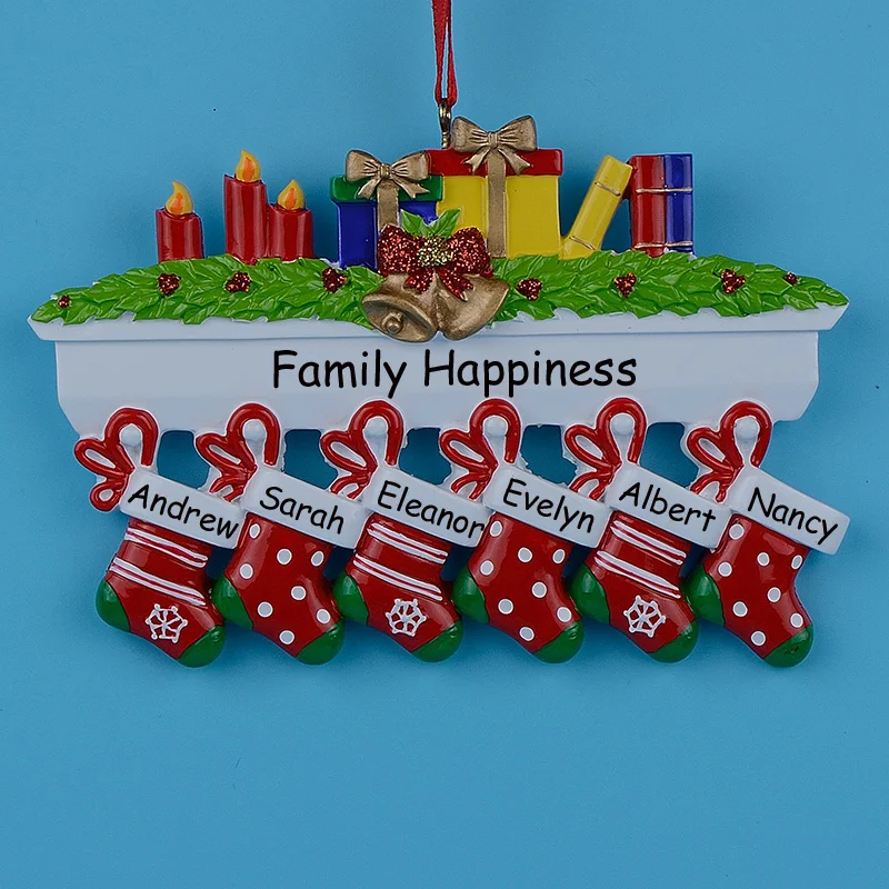 Maxora Mantel Punčochy Rodina 6 Polyresin Vánoční strom Ozdoby Přizpůsobené dárky Ručně malované pryskyřice Craft