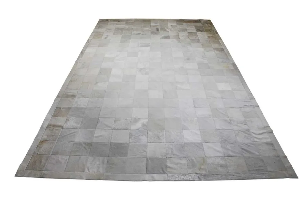 100 GENUINE LEATHER PURE WHITE COWHIDE PATCHWORK RUG WITH BORDER