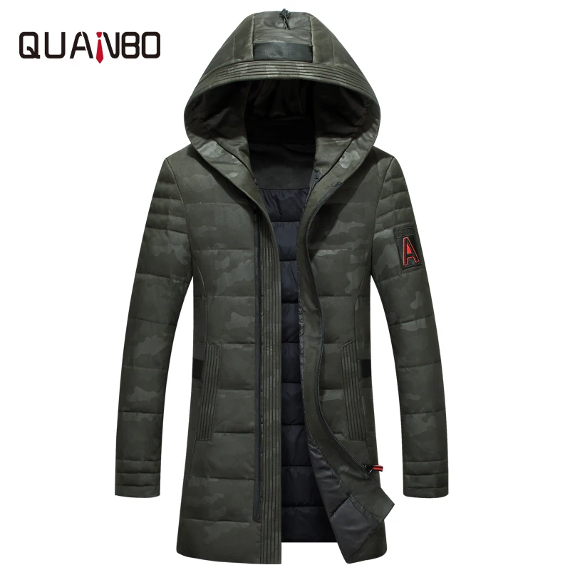 QUNABO Brand Men's Clothing 2018 Winter New Down Jacket Slim Fit 90% White duck down Coats Fashion Camouflage Long Hooded Parkas