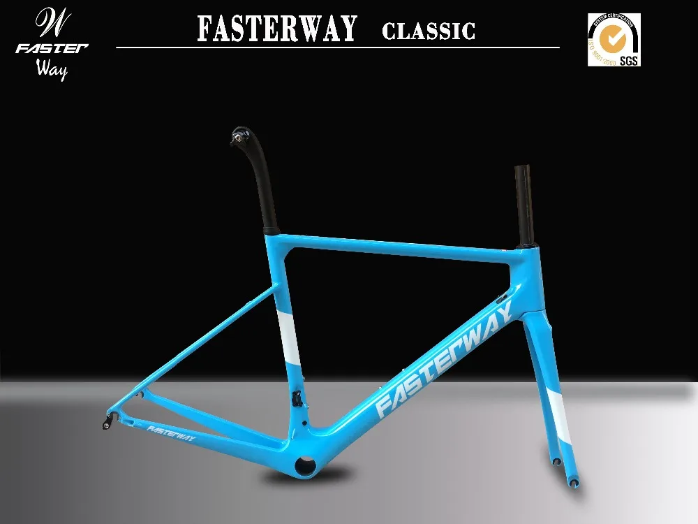 Sale light blue 2018 TAIWAN FASTERWAY classic carbon road frameset UD weaves carbon bike frame:Frameset+Seatpost+Fork+Clamp+Headset 1