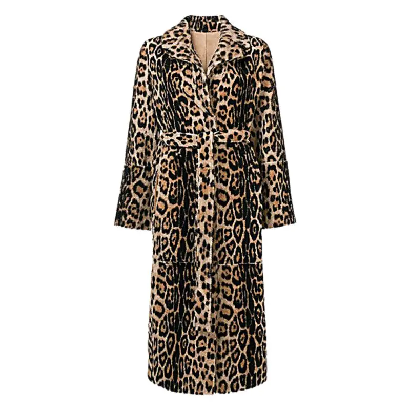 Nouveau Fluffy Imprimé Shown Fausse Chaud X1 À D'hiver Survêtement Manches Femmes Manteau Fourrure Manteaux Lâche 2018 As Turn Léopard down Longues Col Long dW8EnAd
