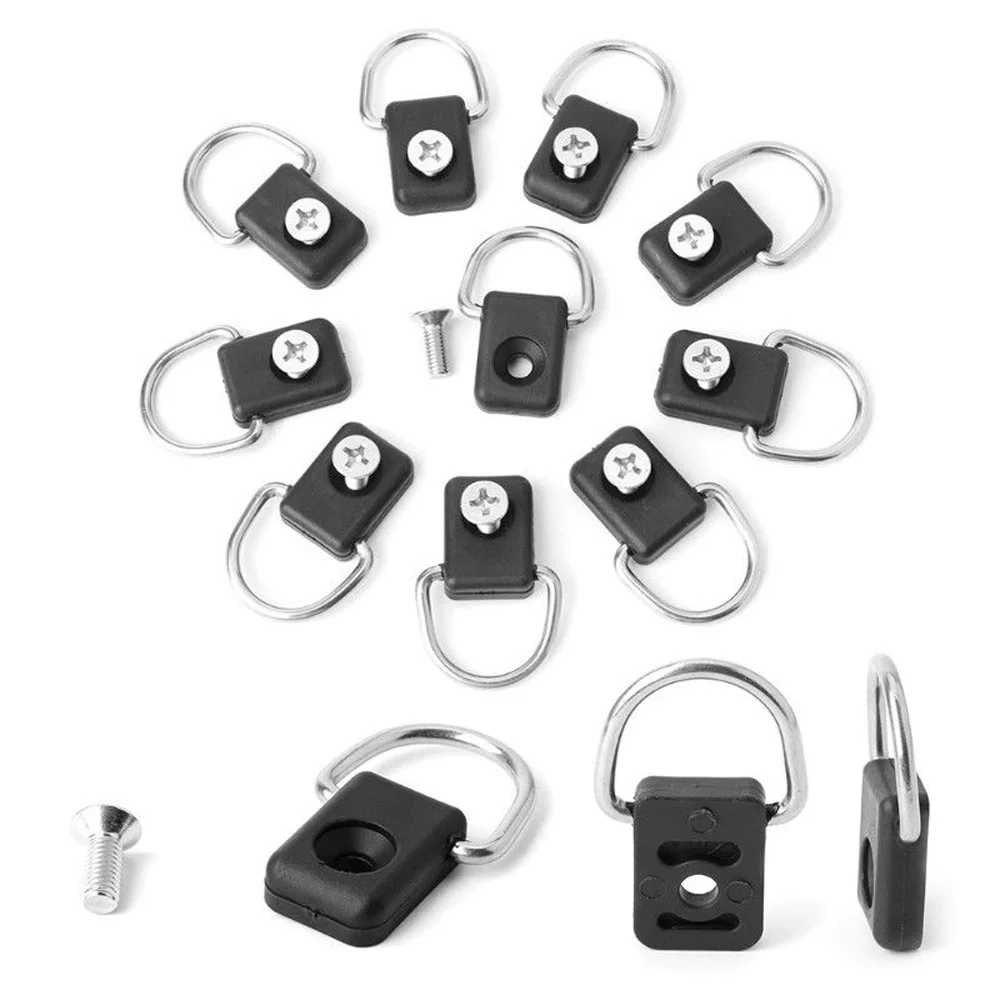 

10Pcs Steel Kayak D Ring Outfitting Rigging DIY Deck Buckle Single Hole Tie Down Loop with M6 Screws For Bungee Accessory Kit