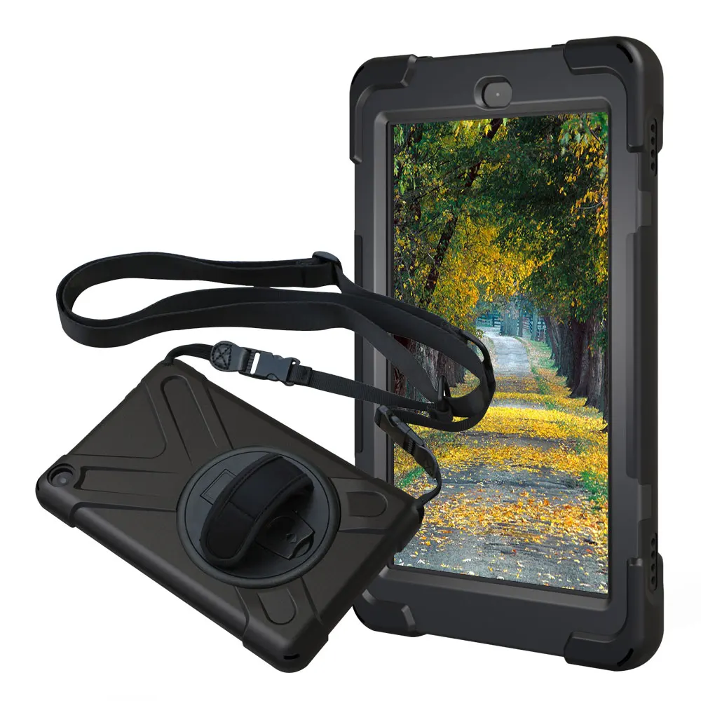 

For Amazon Kindle Fire HD 8 2017 Pirate Tablet Case Cover Shockproof Heavy Duty Silicone+PC Stand Case w/ Wrist + Shoulder Strap