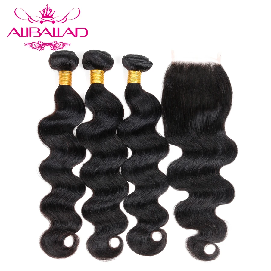 [ Buy 3 Bundles Send Free 4x4 Lace Closure ] Aliballad Brazilian Body Wave Non Remy Human Hair Extensions With Free Part Closure brazilian-body-wave-hair-with-closure
