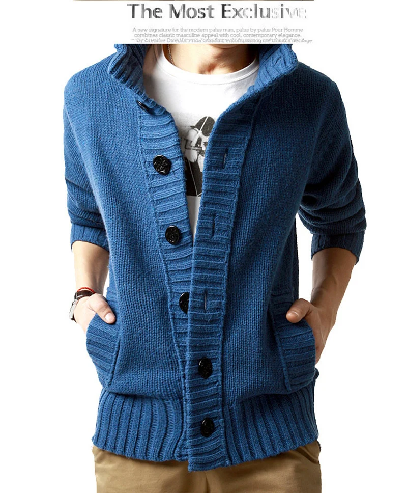 Новинка, толстый модный брендовый свитер для мужчин, s Кардиган, облегающие вязаные Джемперы, теплая Осенняя повседневная одежда в Корейском стиле для мужчин