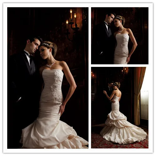 Unique Design Strapless Applique Beaded Mermaid Wedding Dresses 2014 Tiered Taffeta Bridal Gowns | Свадьбы и торжества