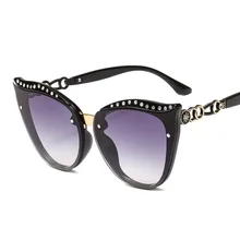 Роскошные солнцезащитные очки "кошачий глаз" Для женщин солнцезащитные очки со стразами рамка с блестками цепи Форма ноги модные очки солнцезащитные очки U400
