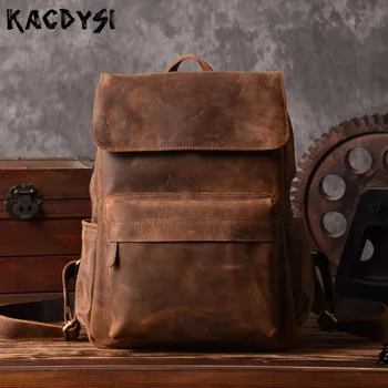 

Real Crazy Horse Leather Retro Classic Men's Backpack Original Cow Leather Large Male Travel Bags Designer Computer Bag Bookbag