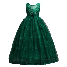 Длинное кружевное платье с цветочной вышивкой для девочек; праздничное платье для девочек-подростков; цвет красный, белый, синий, розовый, зеленый; Платья с цветочным узором для девочек на свадьбу