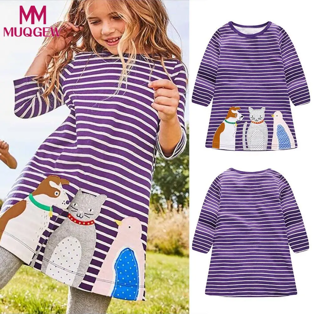 Детское платье в полоску с длинными рукавами и рисунком животные в полоску для маленьких девочек roupa/Одежда для новорожденных menina roupa de bebe terno
