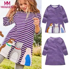 Детское платье в полоску с длинными рукавами и рисунком животные в полоску для маленьких девочек roupa/Одежда для новорожденных menina roupa de bebe terno