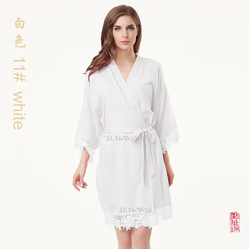 Хлопковое кимоно, кружевной халат, халаты для подружки невесты, вечерние Халаты для невесты, женские пижамы, одежда для сна A300A - Цвет: white