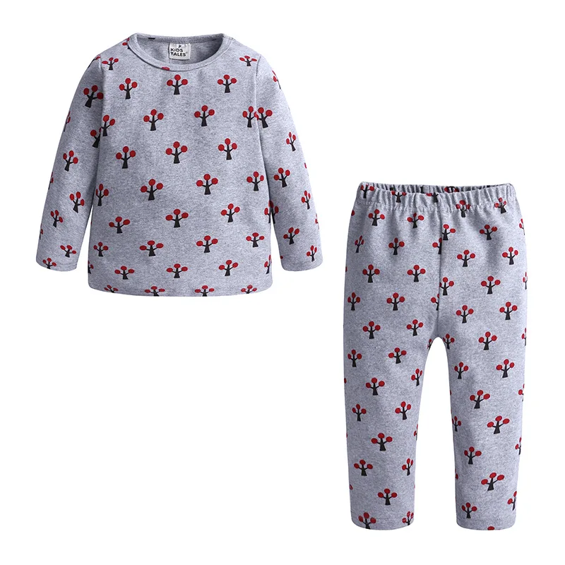 Girls Pajamas Sets Cotton Print Long Sleeve Thickened