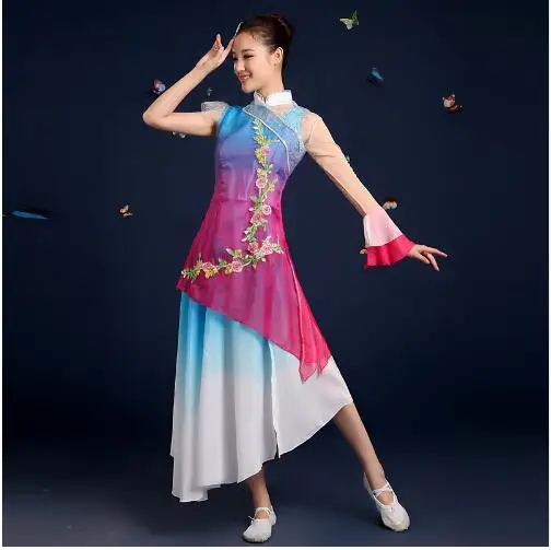(086) 2016 high quality female fan dance classical dance costume folk costumes dance umbrella dance stage summer dress