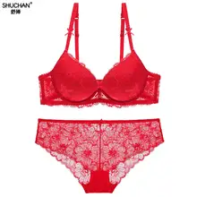 SHUCHAN Sexy Lace Bra Set Women Underwear Set Push Up Bra Set Sexy Lace Briefs Lingerie Lace Push Up Bra Set For Women 1763 trendy push up spaghetti strap underwire lace bra set for women