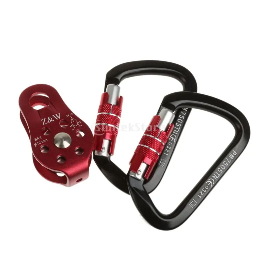 

High Quality Tree Arborist Rock Climbing Fixed Rope Pulley with 2pcs Self Locking Carabiners Kit Rappelling Equipment