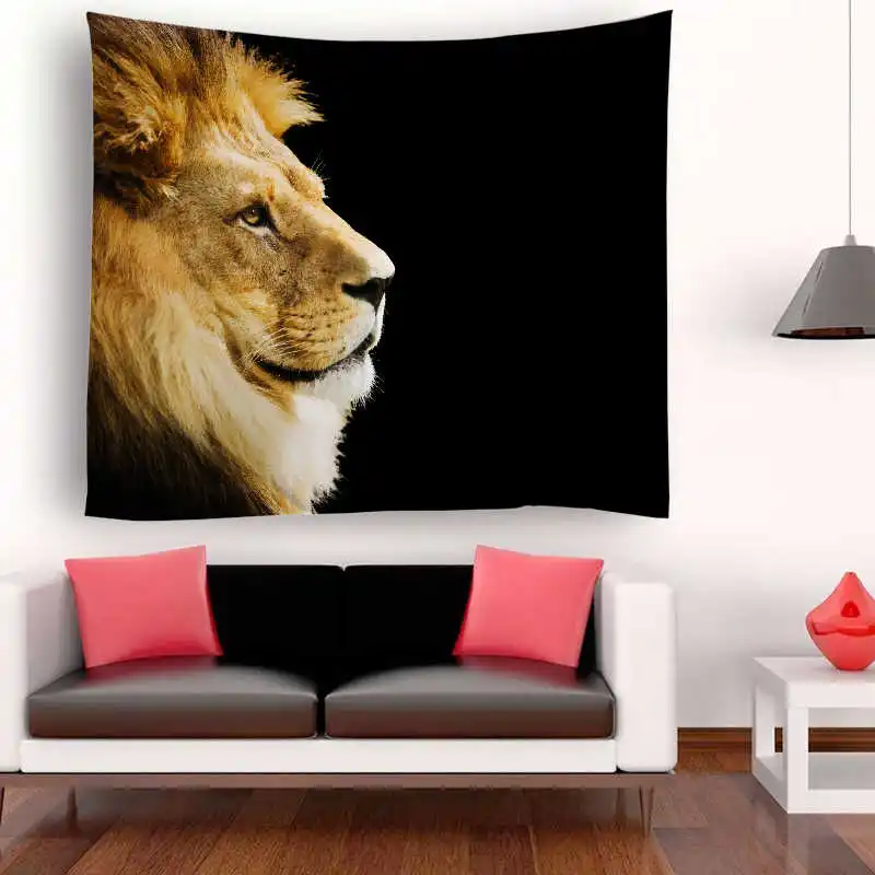 Home Furnishing Bohemian Mandala African Animals Lion Printed Cotton Tapestry Wall Hanging Sandy Beach Picnic Throw Rug Blankets