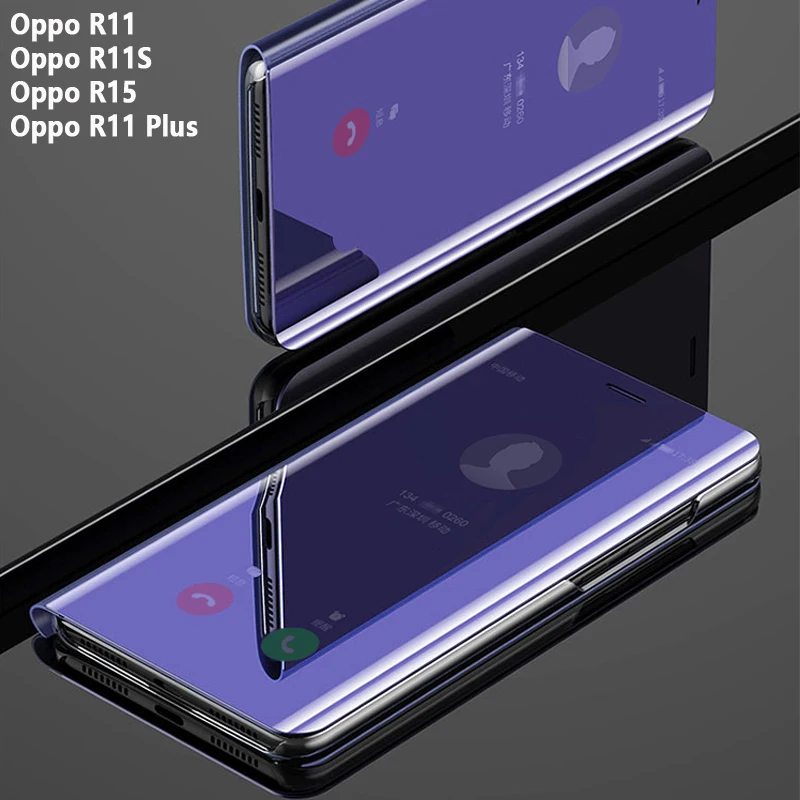 Откидной умный зеркальный чехол для Oppo F5 F7 F9 жесткий кожаный прозрачный вид