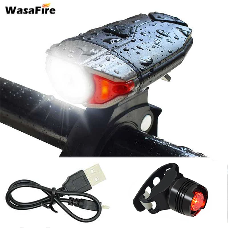 

WasaFire 2Pcs Bicycle Light front and rear Bike Light Headlight USB Rechargeable Safety Warning Cycling LED Lamp luz bicicleta