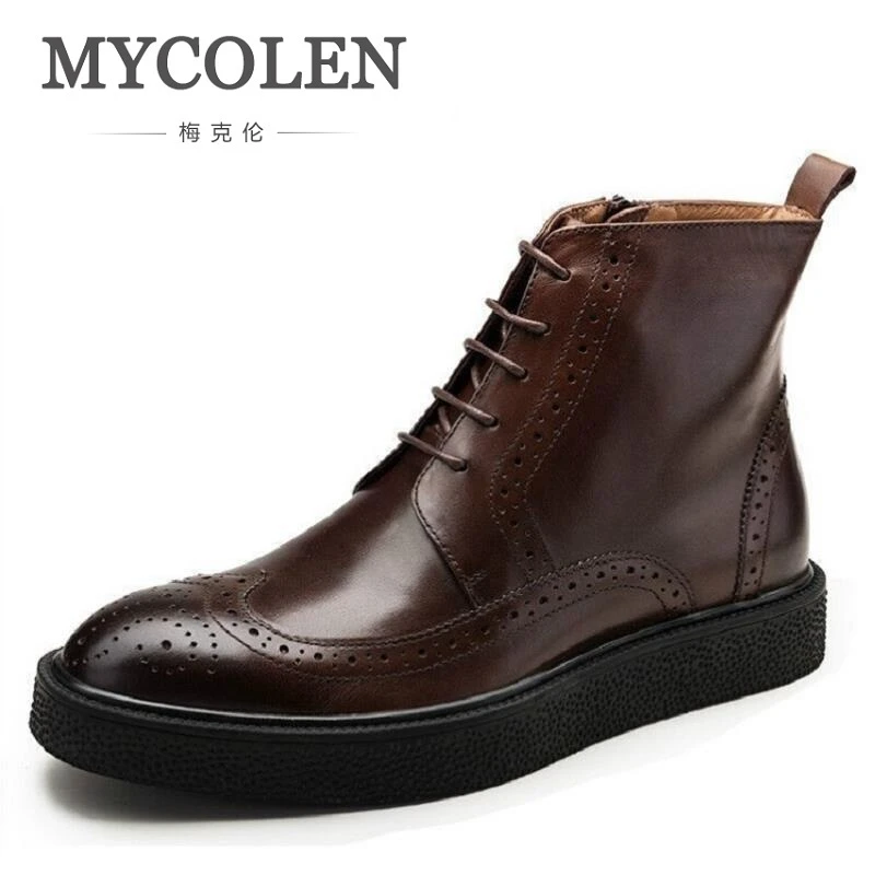 

MYCOLEN Handmade Cow Leather Boots Men Winter Shoes Luxury Designer Footwear High Quality Autumn Ankle Adult Men Boots
