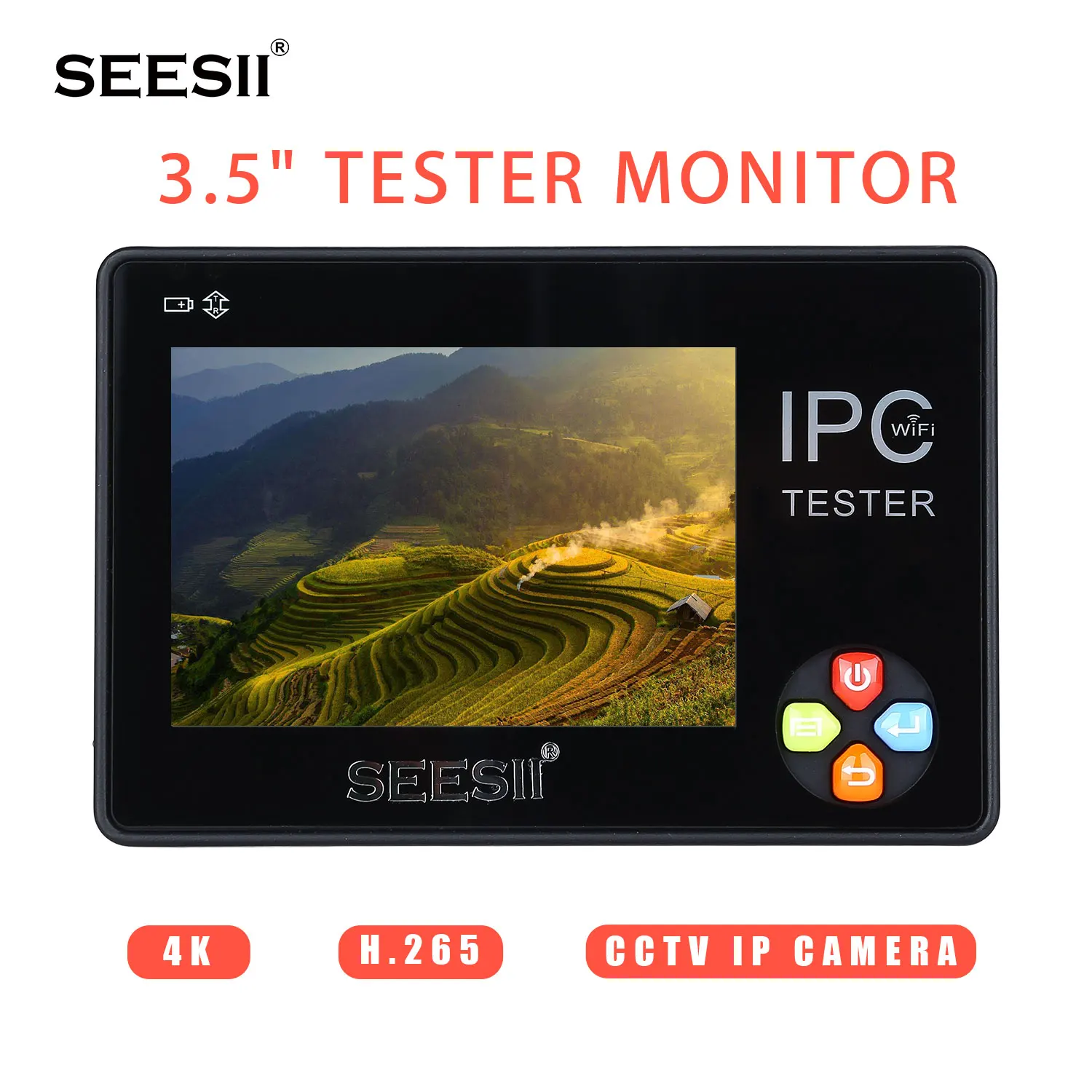 

SEESII 3.5" Touch Screen 4K 480x320 Wifi CCTV IP Camera Tester Monitor Analog CVBS ONVIF H.265 Test PTZ BNC NTSC Control Audio