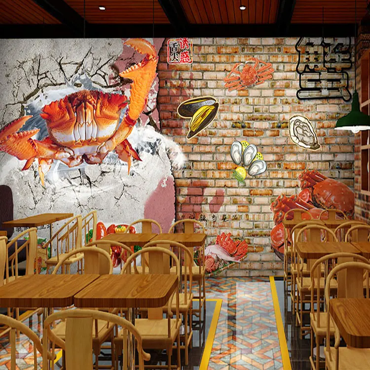 

Free Shipping 3D stereo crabs wallpaper theme grill restaurant seafood shop Hot pot store wallpaper mural