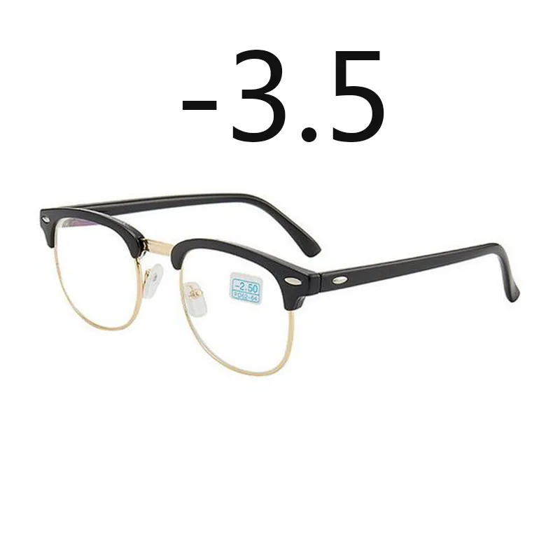 0,5-1-1,5-2-2,5-3-3,5-4 заклепки очки для близорукости с градусом женские мужские короткие-очки для коррекции зрения черная оправа зеленая пленка с покрытием - Цвет оправы: bright gold -3.5