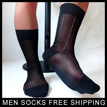 

Men Silk Socks Casual Over the Calf Striped Jacquard Sheer Silk Socks Summer Nylon Jacquard Business Men Socks Sox