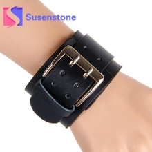 Горячая унисекс панк широкий кожаный браслет преувеличенный большой двойной пряжкой ремень браслет для женщин мужские амулетные браслеты