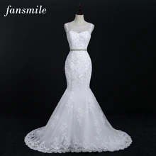 Женское кружевное платье невесты Fansmile, свадебное платье с юбкой годе индивидуального покроя, модель FSM-011M большого размера