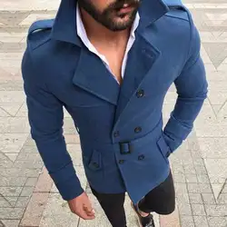 Зимнее винтажное мужское Ретро теплое приталенное длинное пальто ветровка двубортное пальто с поясом для мужчин одежда сплошной цвет