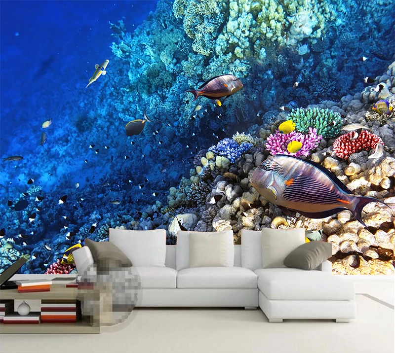 

Custom Photo Wallpaper 3D Stereo Underwater World Of Marine Fish Living Children'S Room TV Background Wall Sticker