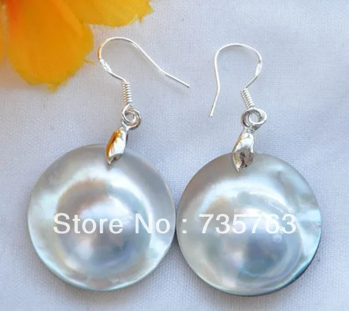 

xiuli 00137 GRAY SOUTH SEA MABE PEARL DANGLE EARRING 925SILVER