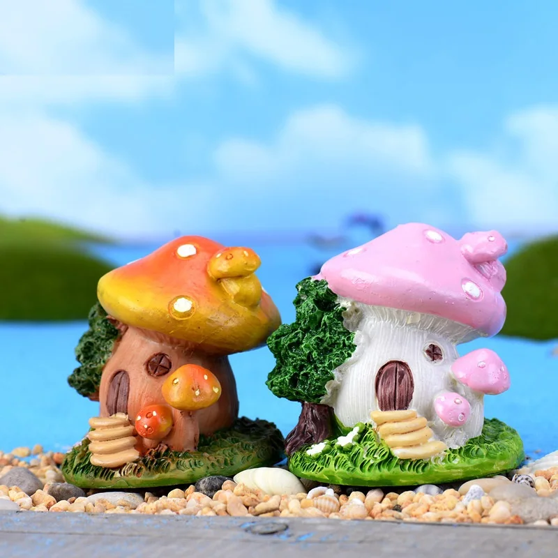 

Cute Garden Mini Mushroom House Micro Figurine Resin Craft Decorative Ornament Tiny Fairy World Bonsai Decoration