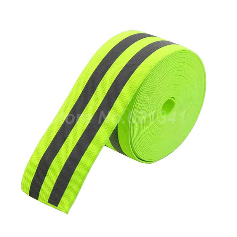 Green Silver Reflective Elastic Tape Band Cord Belt Fabric Wide 50mm x