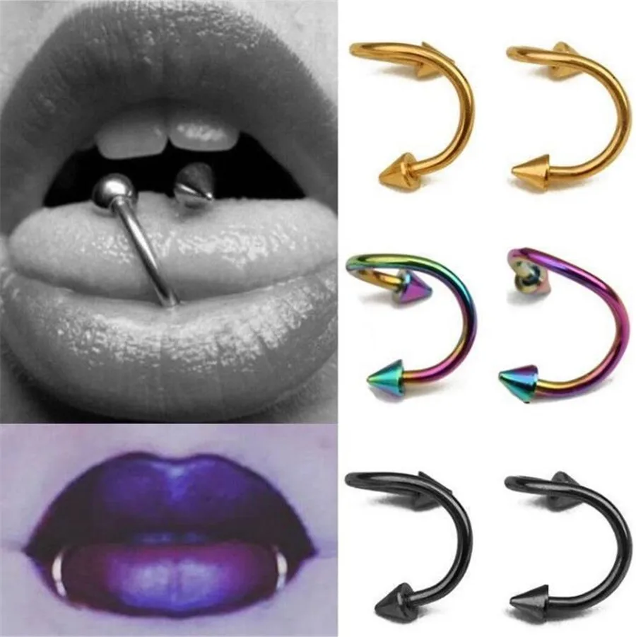 

2pc Stainless Steel S Style Spike Labret Lips Rings Tongue Eyebrow Tragus Earring Nose Ring Closure Nipple Body Piercing Jewelry