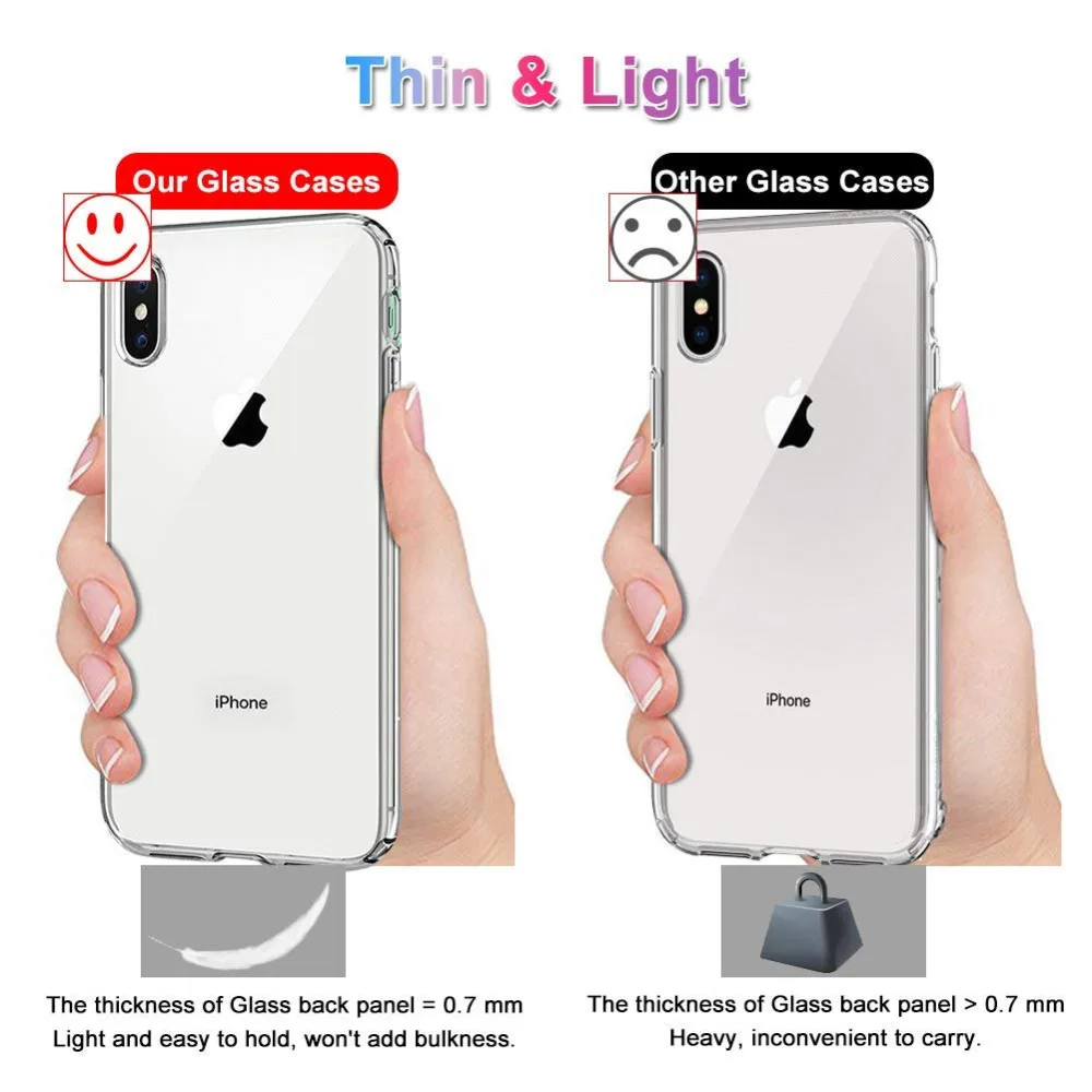 Ascromy For iPhone Xs Max Case Tempered Glass Back TPU Soft Silicone Bumper Phone Case for iPhone X XR 8 Plus 7 6 6S Accessories (7)