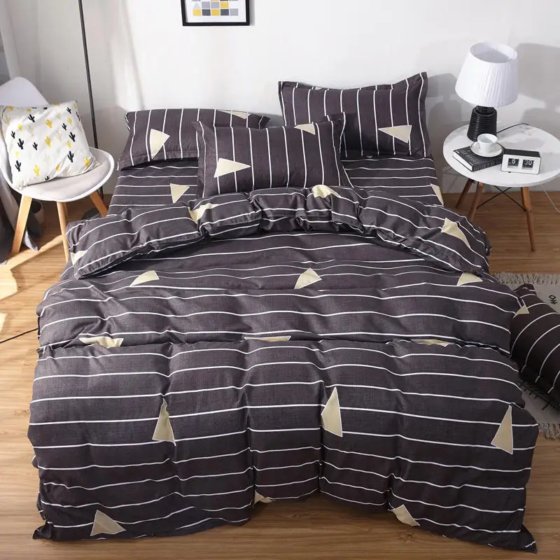 

Home textile fashion bedding set black white stripe duvet cover grid bed sheet linen modern bedding set