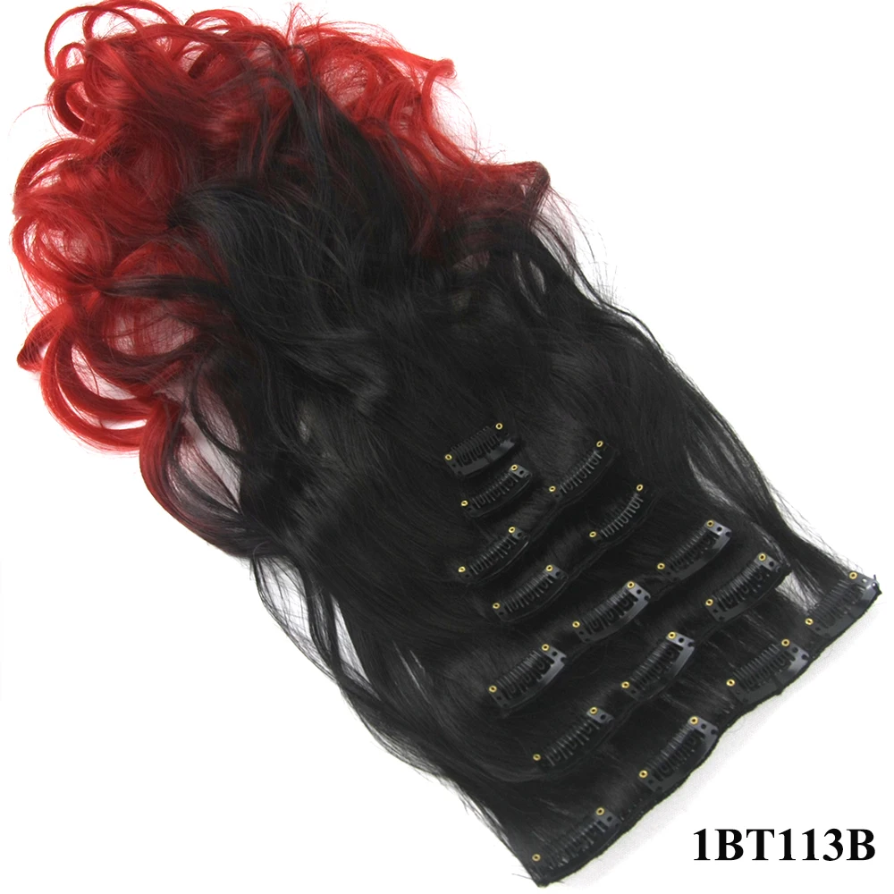 Soowee Long High Temperature Fiber Synthetic Hair Curly Clip In Hair Extensions Black Brown Women H