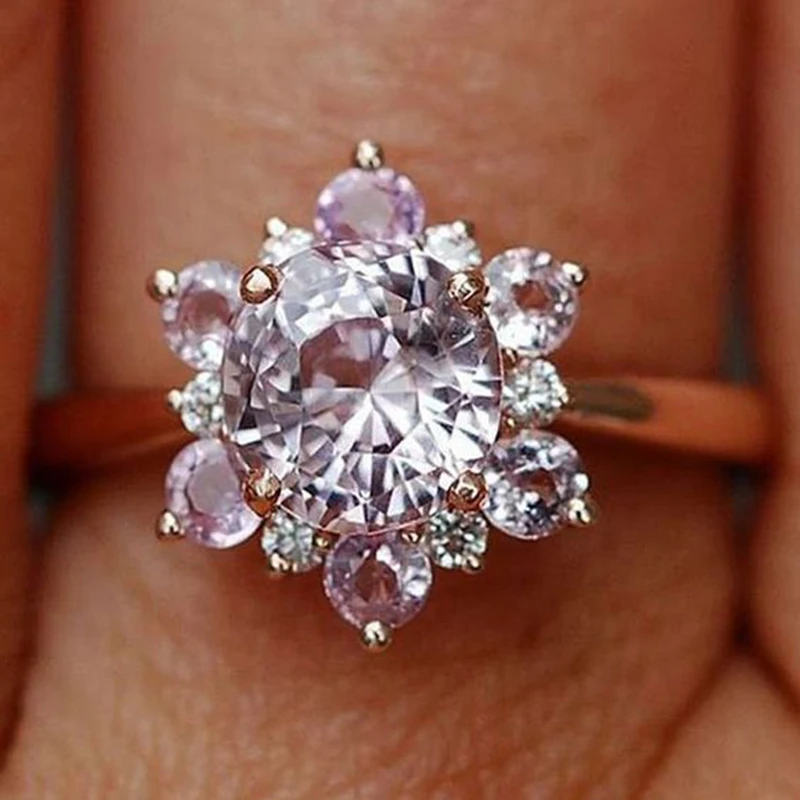 

Charming White Cut Zircon Flower Rings For Women Wedding Jewelry Luxury Princess Crystal Engagement Ring Bijoux Anillos L4M008