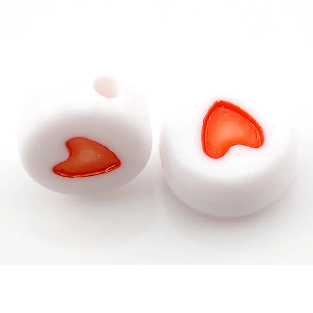 

DoreenBeads 50PCs White & Red Love Heart Acrylic Flat Round Beads 7mm(2/8")Dia.