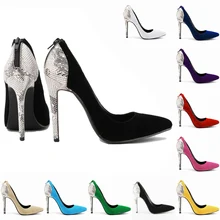 Fashion classic high-heeled shoes pointed toe fashion velvet serpentine pattern color block decoration ol shallow mouth shoes 35