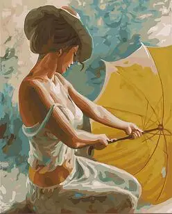 

Woman holding a yellow umbrella painting by numbers art canvas painting wall pictures for living room home decor