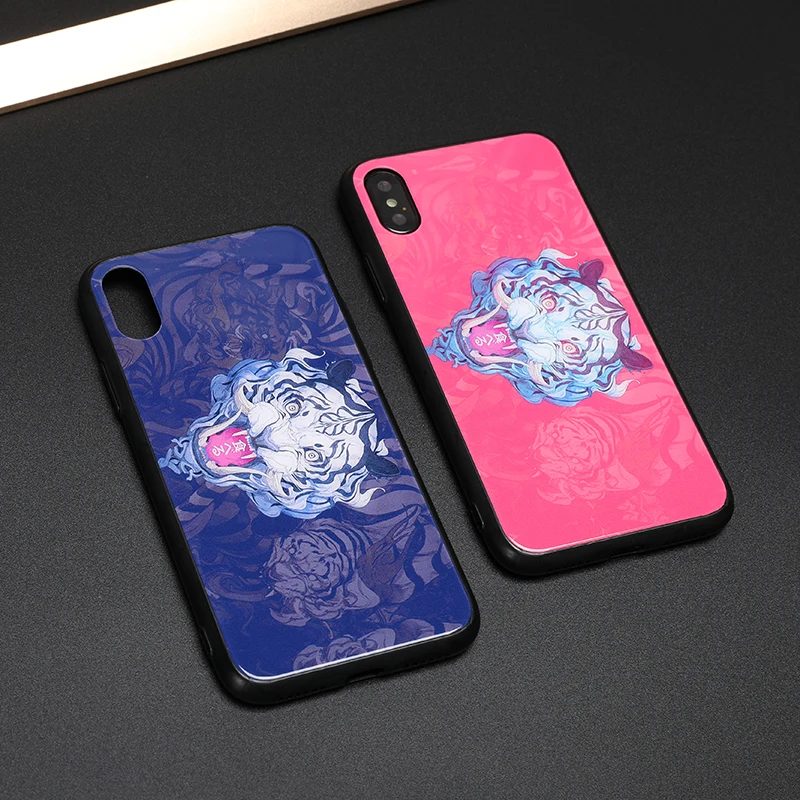 

Japanese painted white tiger totem explosion-proof glass case for iPhone XS MAX / X / 6s / 7 / 8plus / XR anti-drop phone case