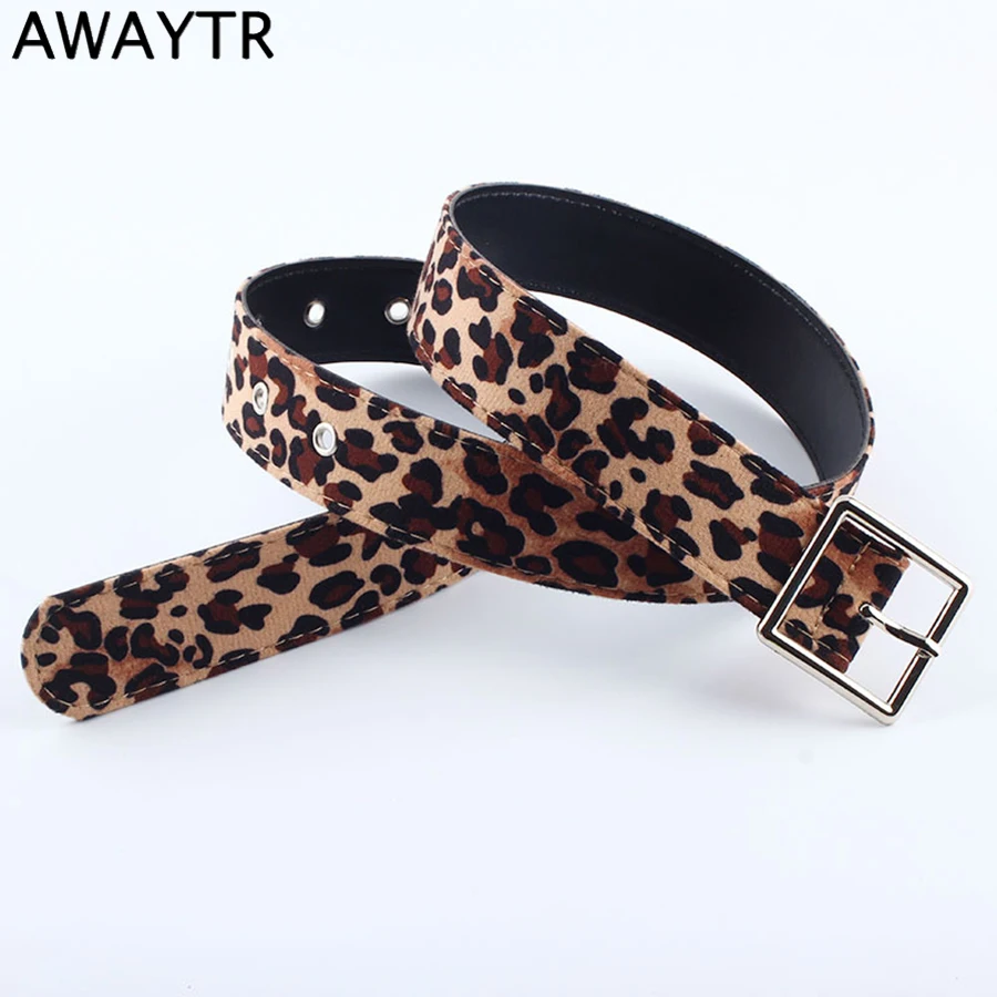

AWAYTR 2018 New Leopard Print Ladies Belt For Women Korean Heart Round Buckle Dress Decorative Waist band Retro Belt Women