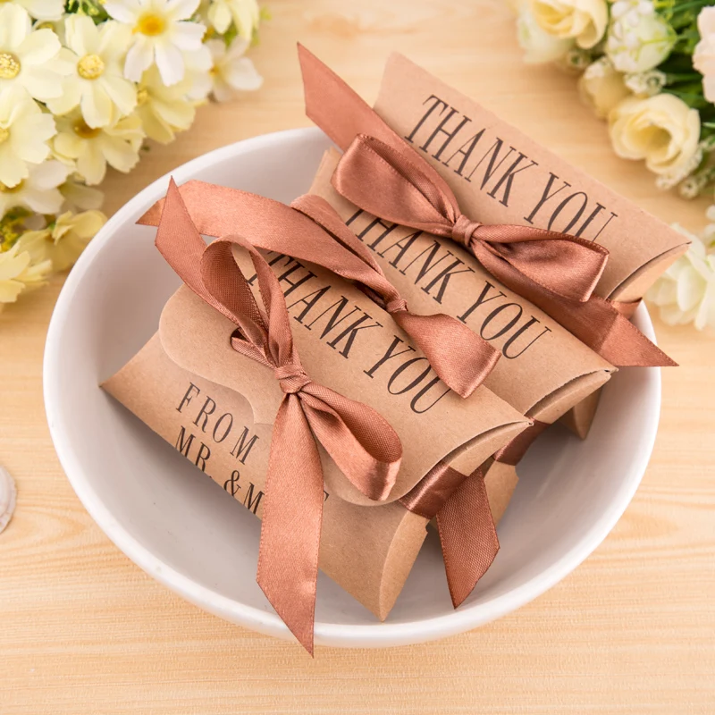 European DIY antique kraft paper candy box with ribbon wedding and