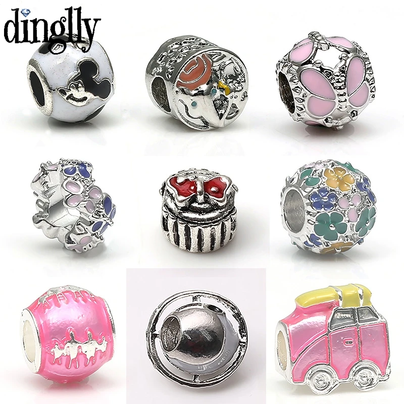 

DINGLLY 2Pcs/lot New Silver Plated Cartoon Dropping Beads Fit DIY Pandora Bracelets & Necklaces Accessories For Women