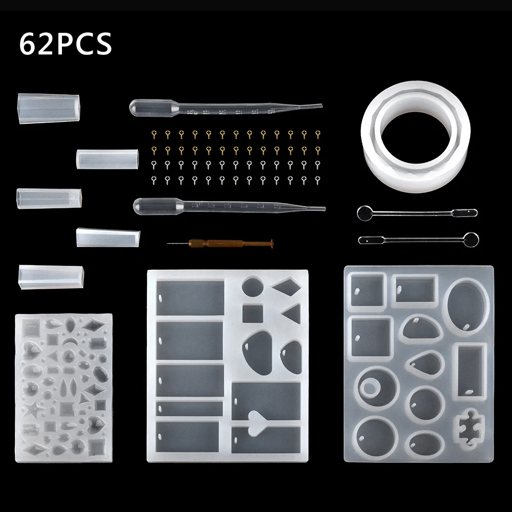 62 шт./компл. силиконовая форма палочка для размешивания капельница застежка DIY аксессуары для ювелирных изделий инструменты Геометрическая эпоксидная смола комбинированные ремесла